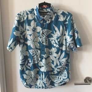 Reyn Spooner Blue Hawaiian print Floral button down short sleeve shirt